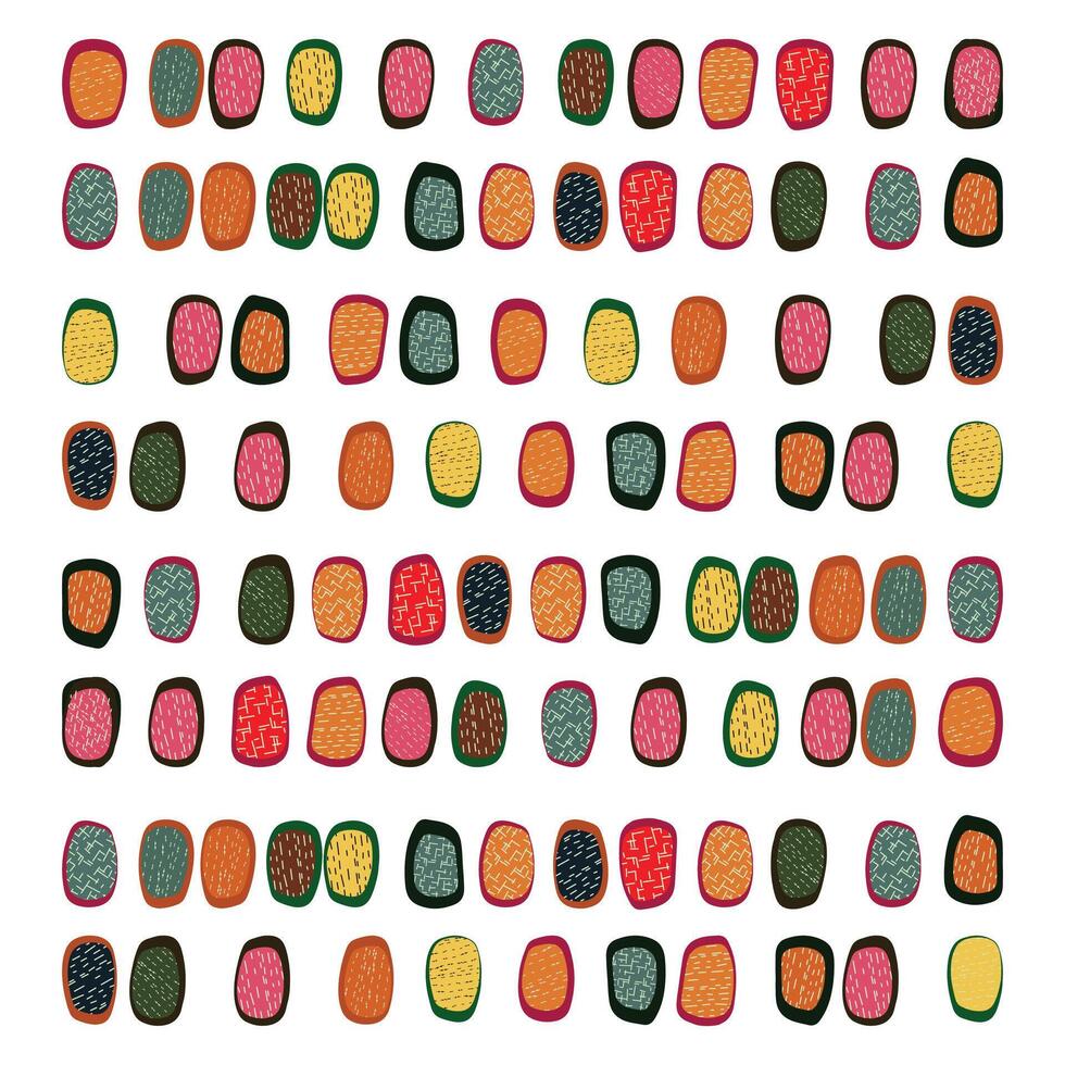 A vibrant pattern of colorful, textured oval shapes arranged in a grid on a white background. vector