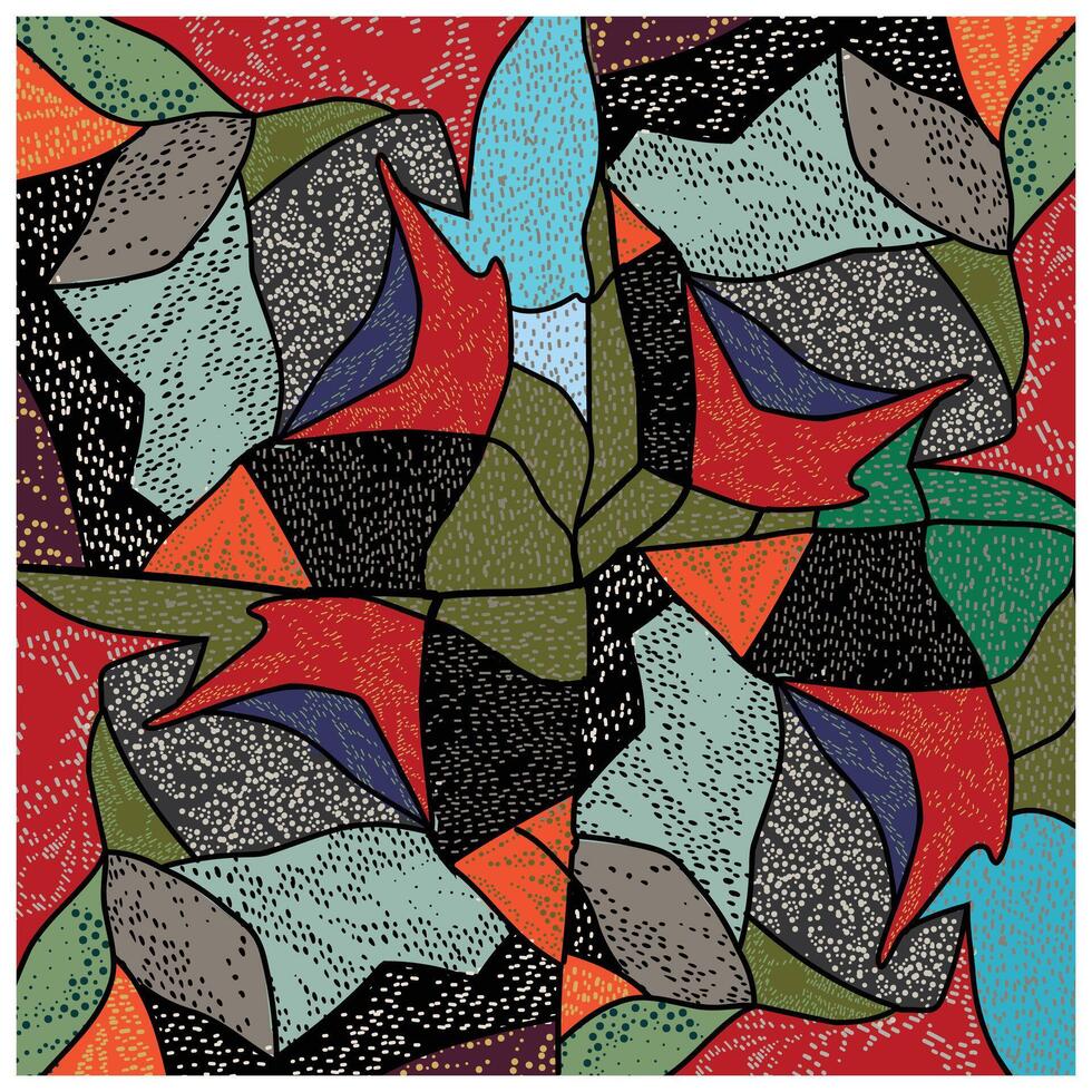 Abstract repeat multicolored pattern with dotted texture and geometric shapes. vector