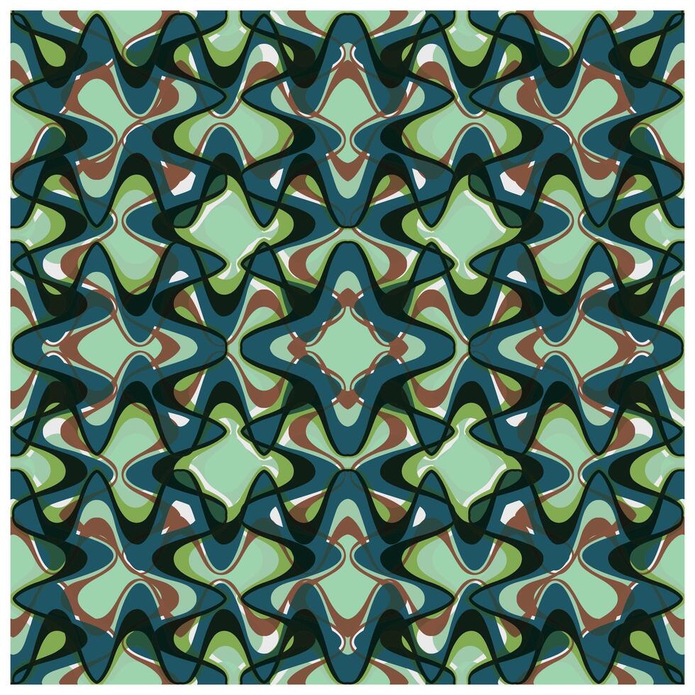 Abstract geometric pattern with intertwining curves in green, brown, and blue tones. vector