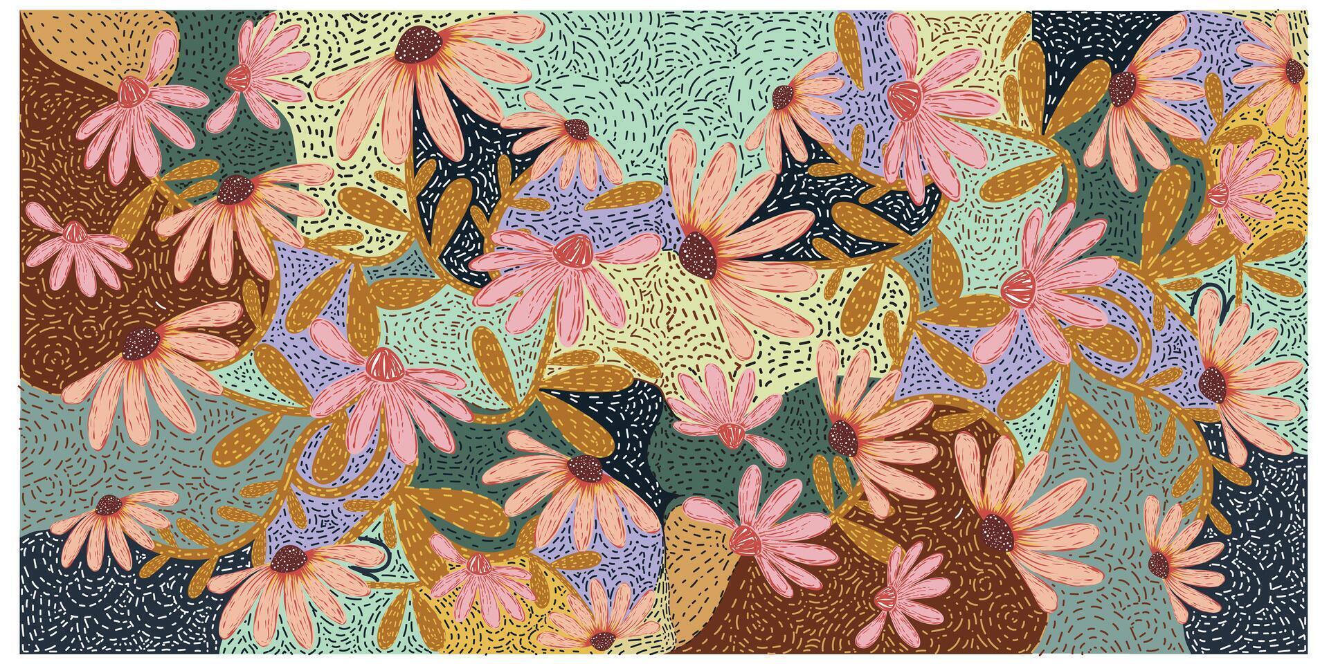 seamless abstract Doted colorful texture background with abstract flower motif placement vector