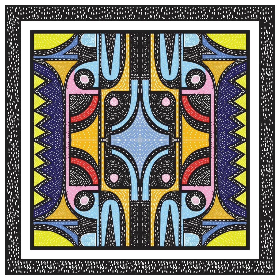 Abstract doted texture square scarf in black and blue color geometric shape vector