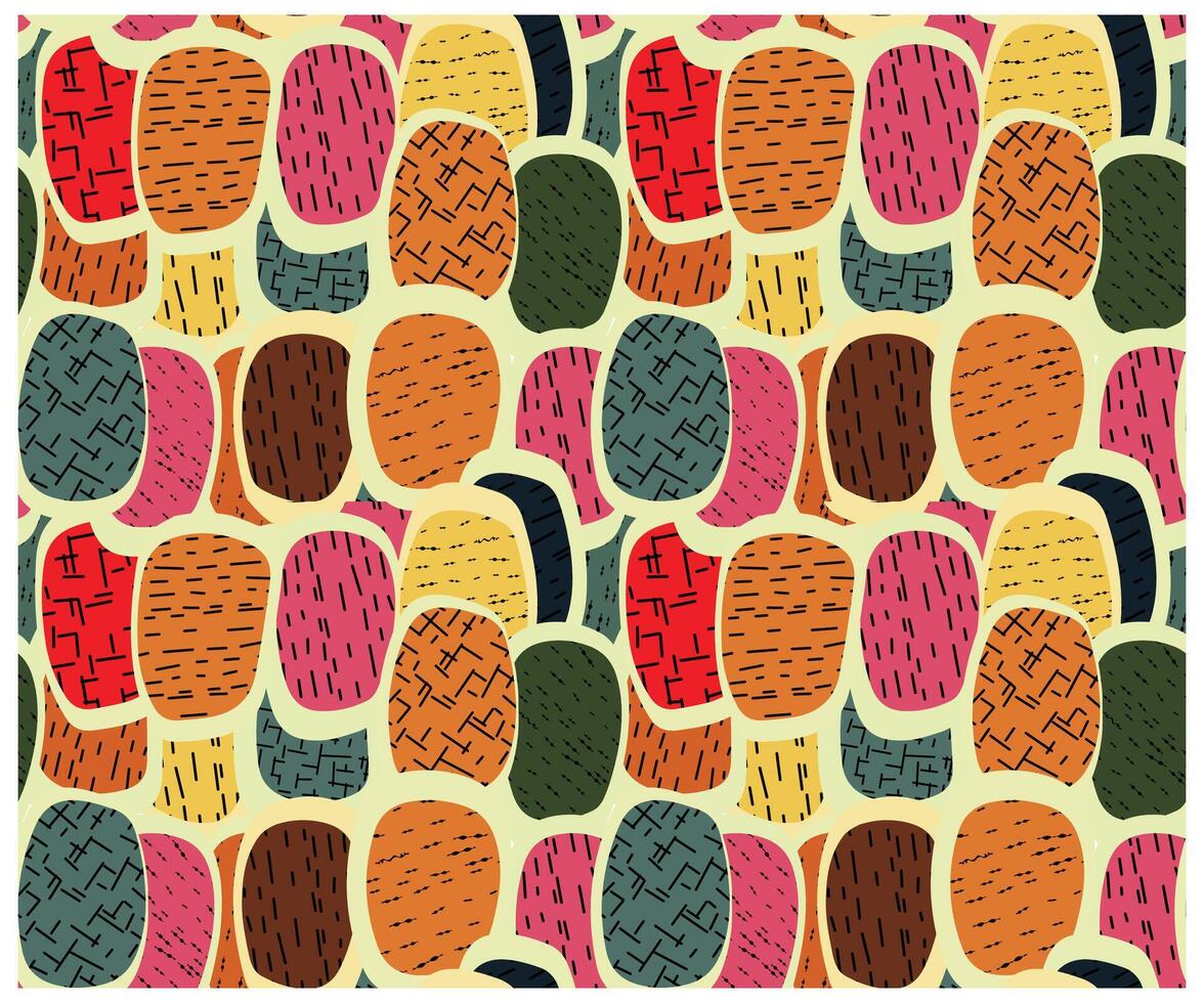A colorful abstract pattern featuring various round shapes in shades of red, orange, green, pink, and blue on a light background. vector