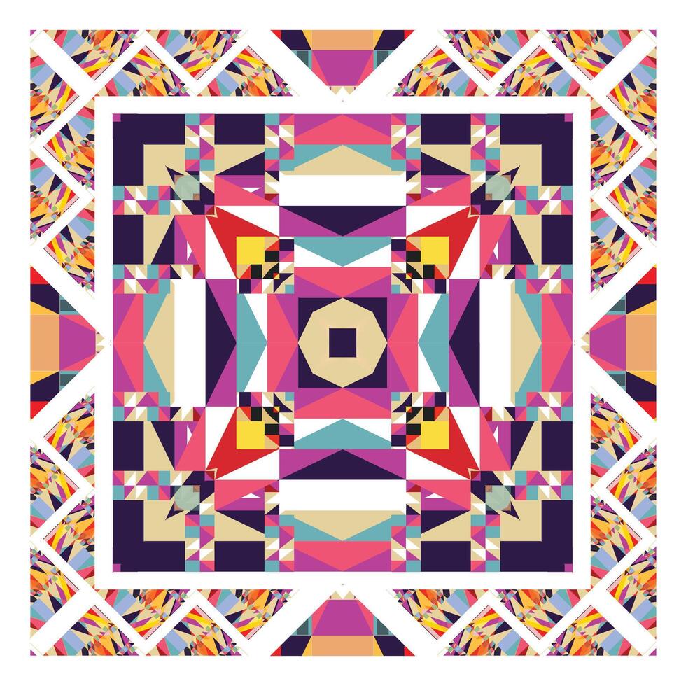 A colorful geometric square pattern showcasing an assortment of shapes, offering a lively and dynamic visual experience. vector