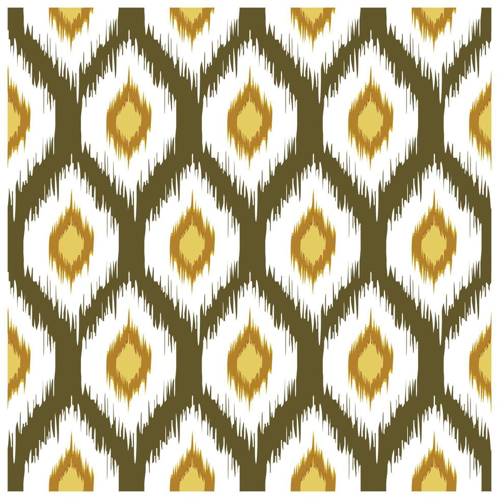 A seamless Ikat pattern in shades of brown and yellow. zigzag shape in olive and mustard tones geometric pattern in white background vector