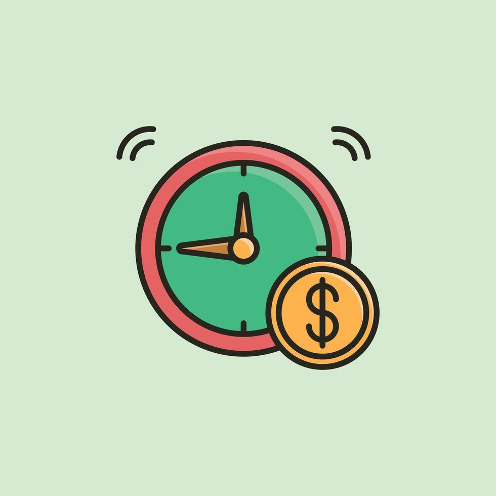 A clock and dollar coin icon on a green background vector