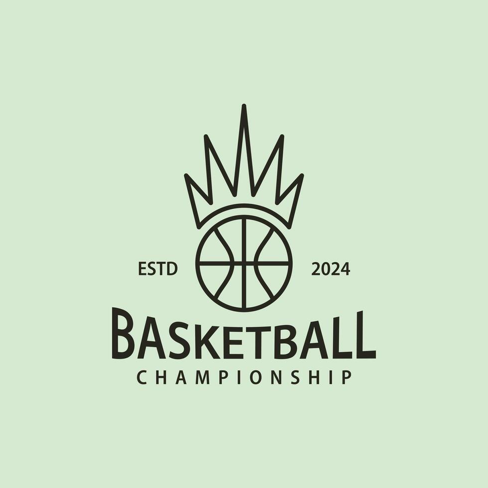 illustration of line art basketball logo minimalist design with king crown emblem vector