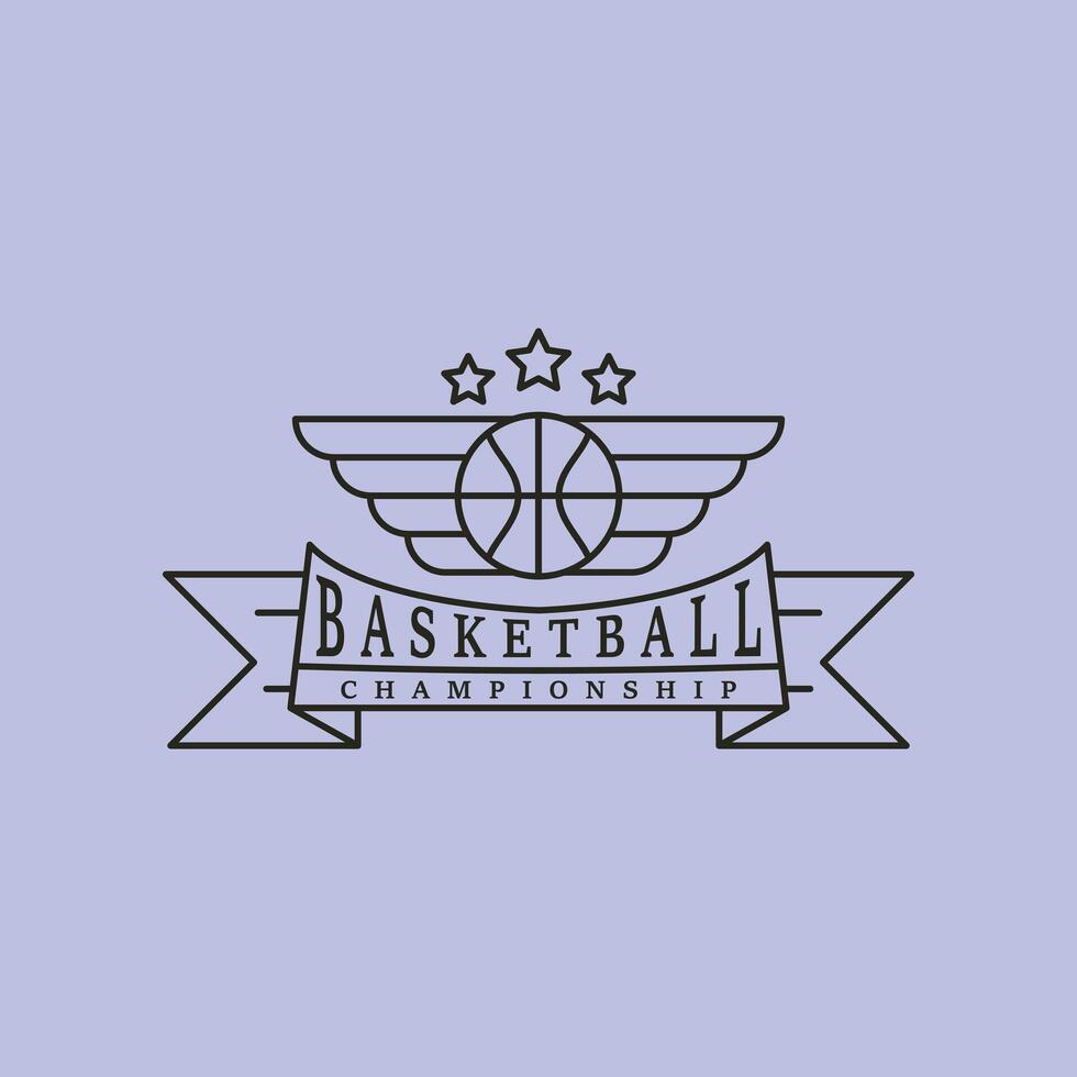 Basketball logo line minimalist design with wings and star icon vector