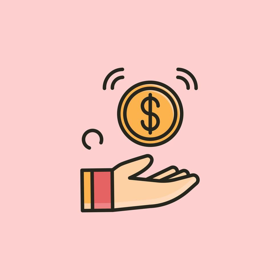 A hand holding a coin and a dollar sign vector