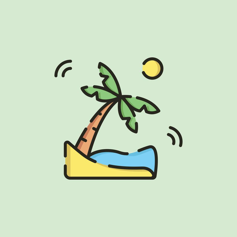 vintage line art paradise beach logo icon illustration vector