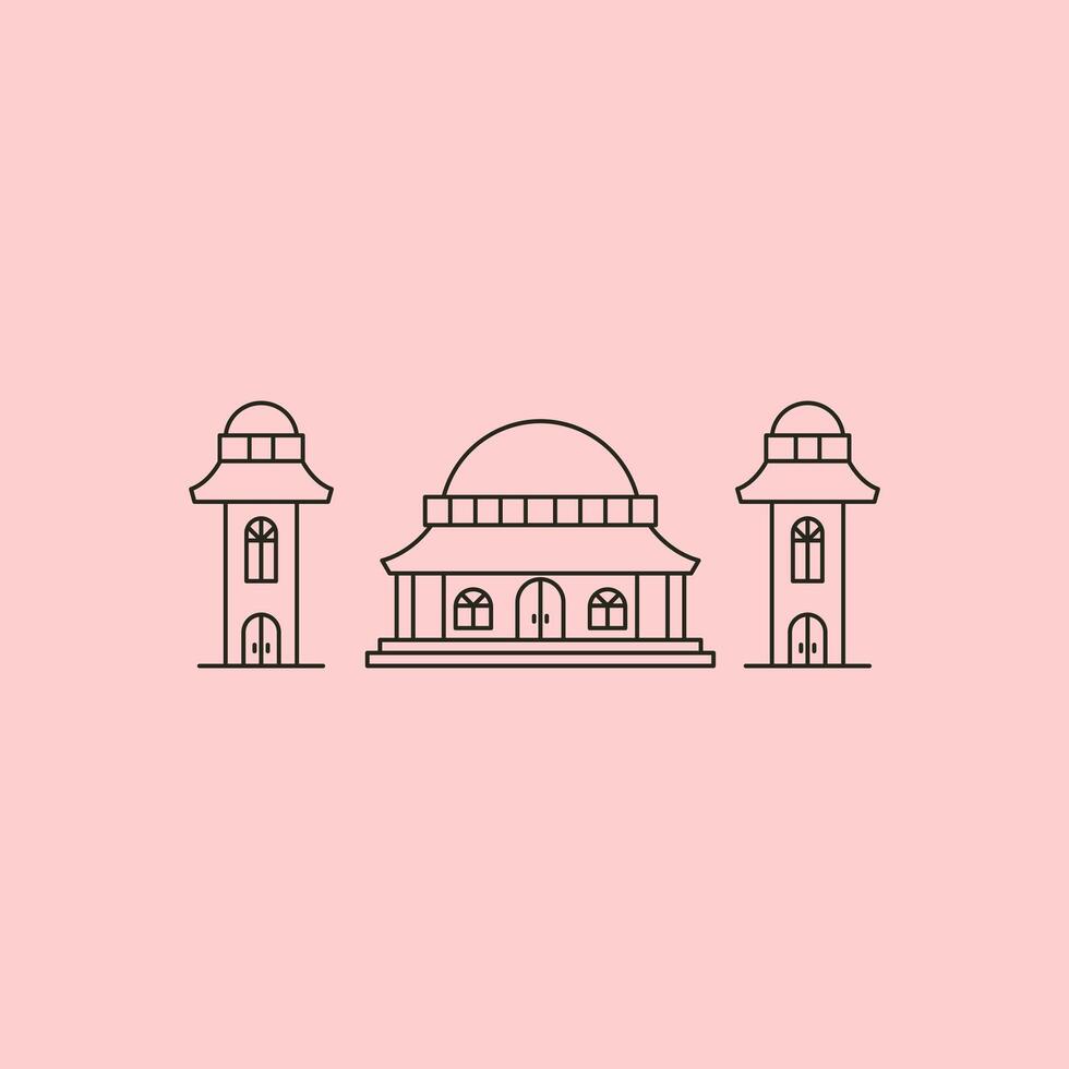 logo line art mosque minimalist design, with two minarets vector