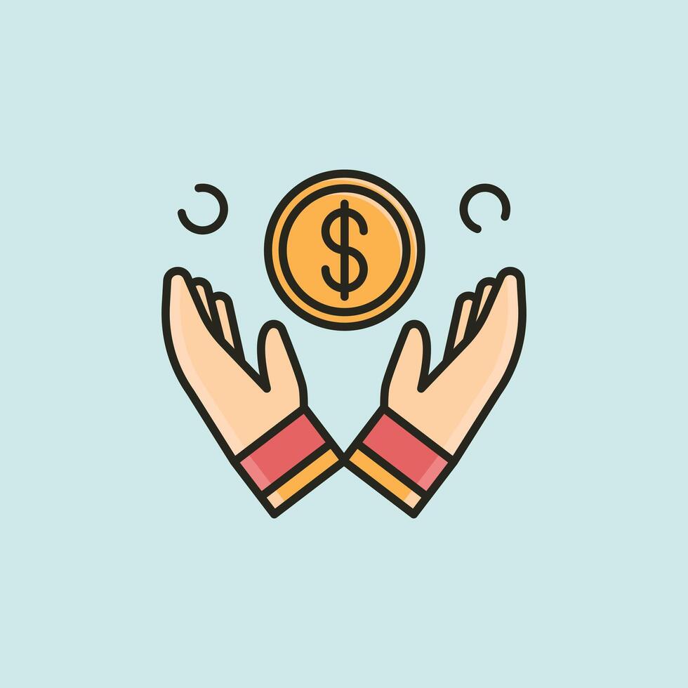 Two hands holding a coin and a dollar sign vector
