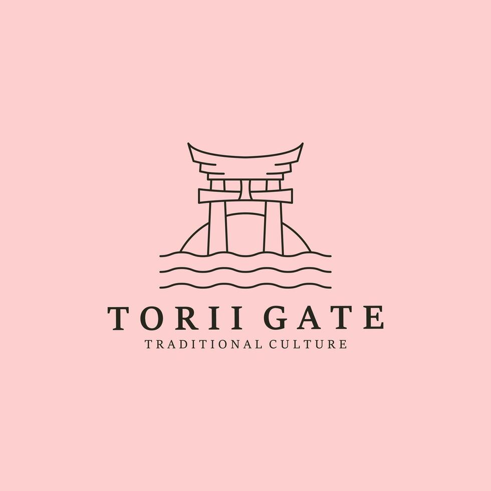 torii gate logo icon line art illustration design vector