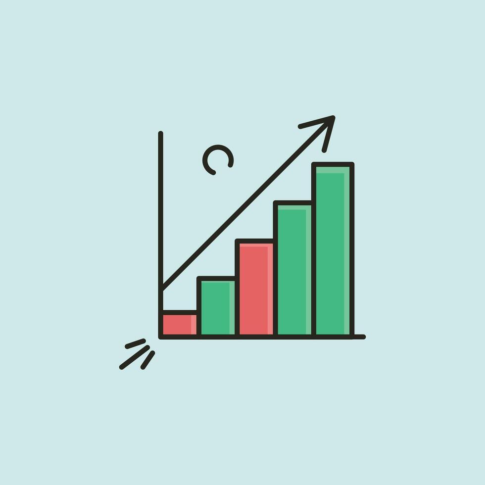 A graph chart with an arrow going up vector