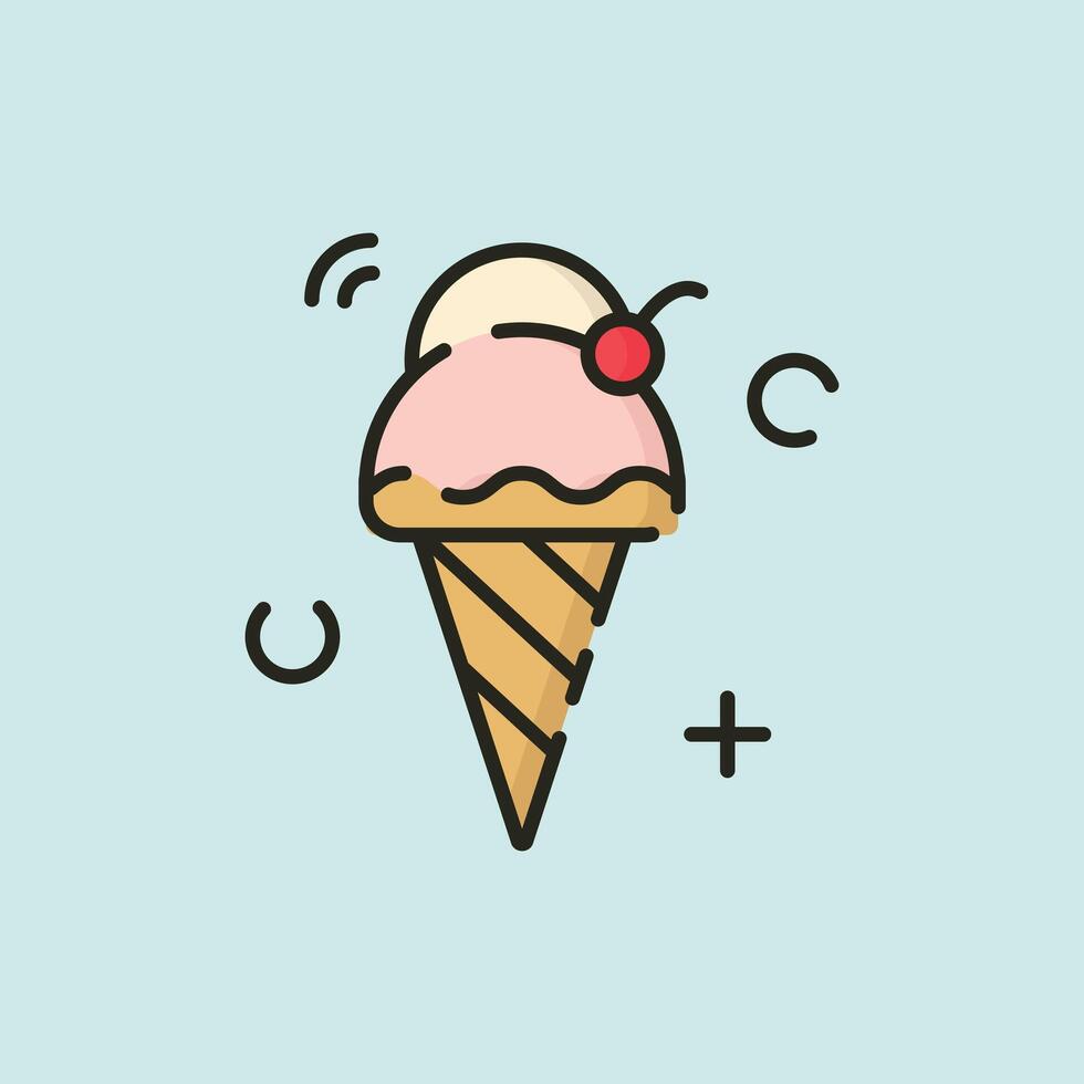 logo minimalist Title Vanilla ice cream cone on a sunny day. Perfect for summer designs, dessert promotions, food blogs, and social media posts. vector