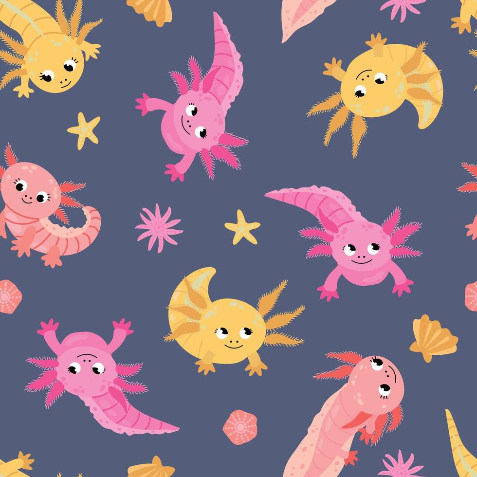 Seamless pattern with axolotl. Design for fabric, textile, vector