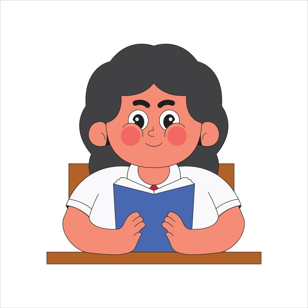 Girl student reading book cartoon character illustration vector