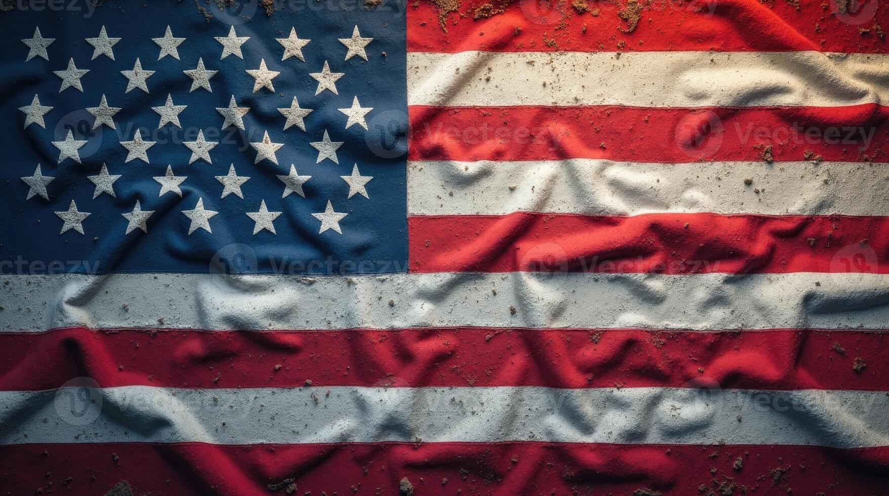 Textured american flag on sand surface displaying stars and stripes. photo