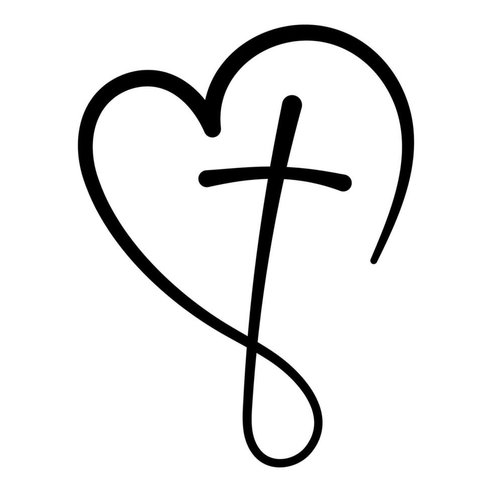 Elegant Black Heart with Cross, Spiritual Symbol in Simple Design vector