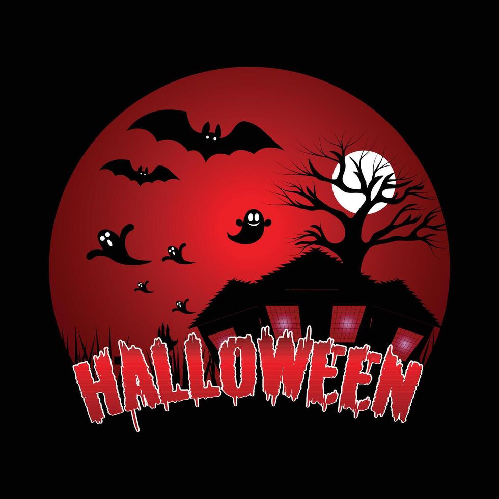 Red Creative Halloween Design with tree vector