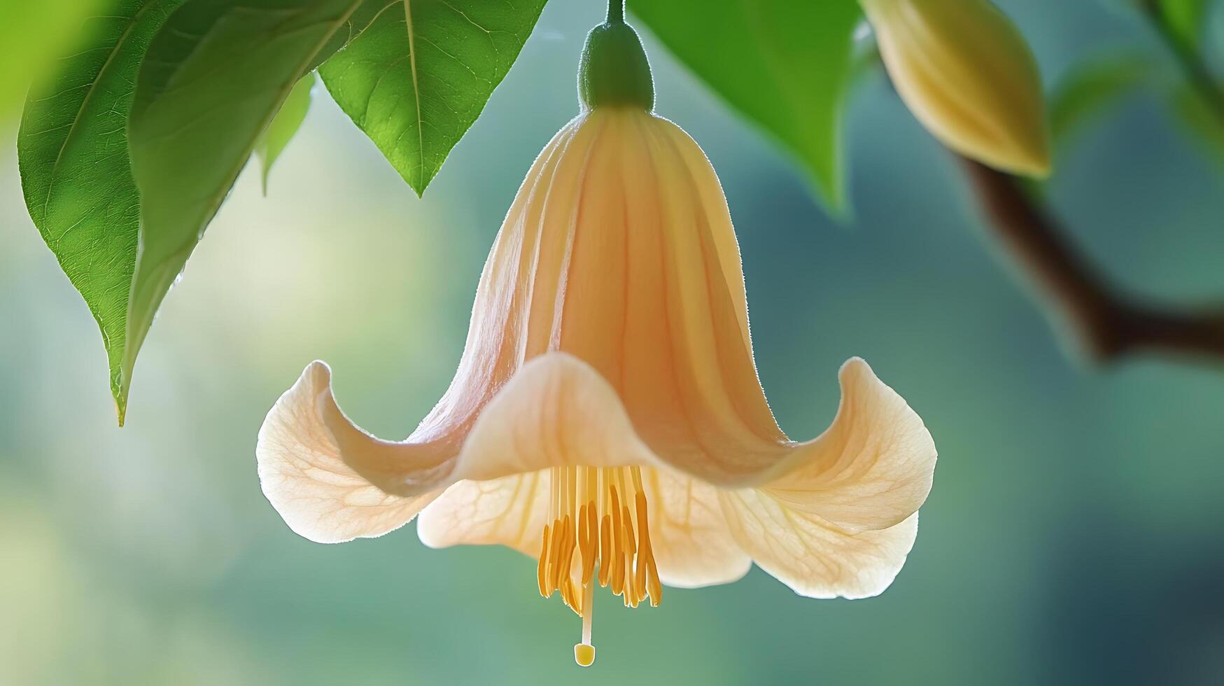 A flower is hanging from a tree branch photo
