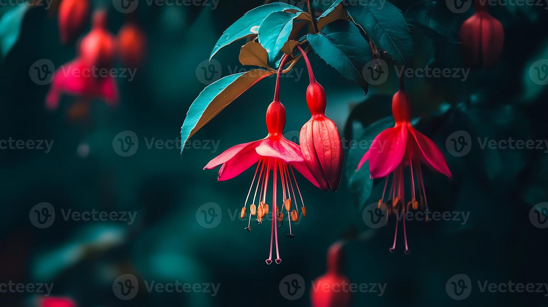 Fuchsia flowers on a tree branch, flowers photo