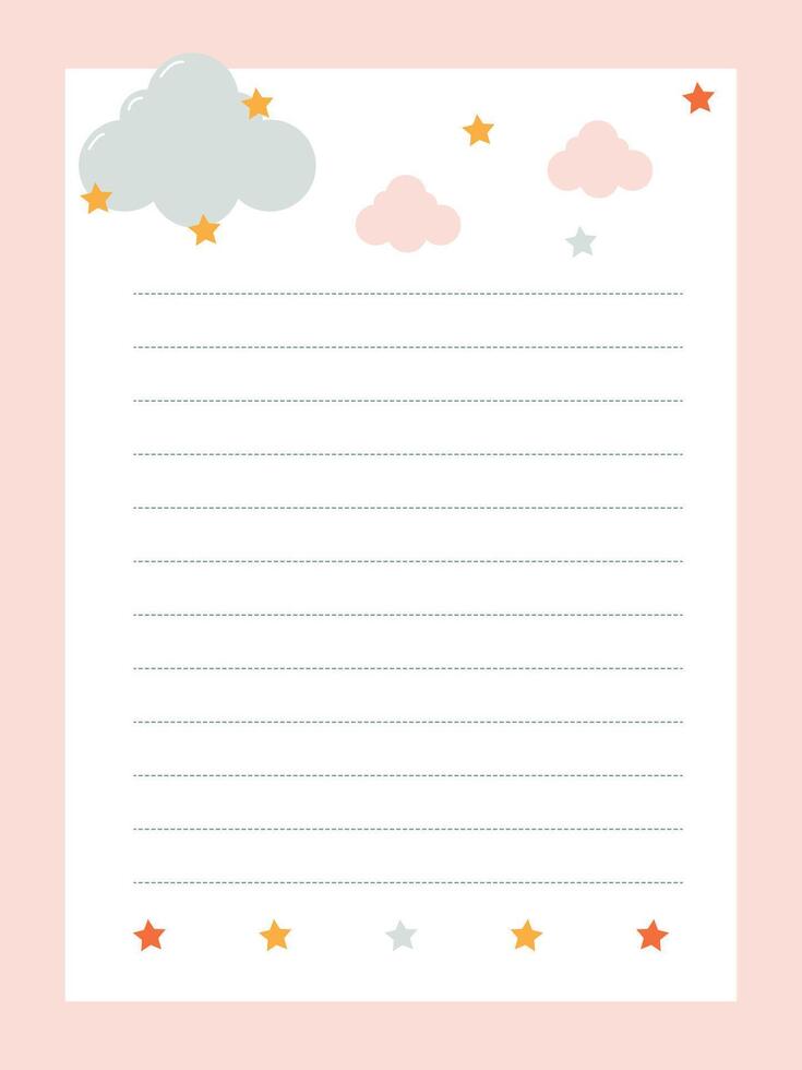 Recording page template with cute clouds and stars vector