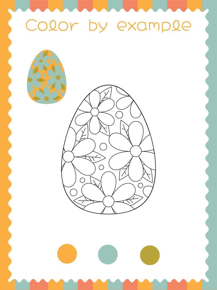 Easter egg coloring page with floral motifs vector
