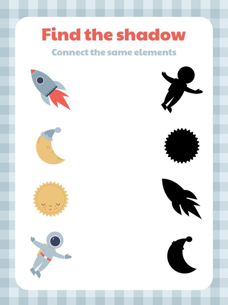 Find the shadow of an object on a space theme for preschool children vector