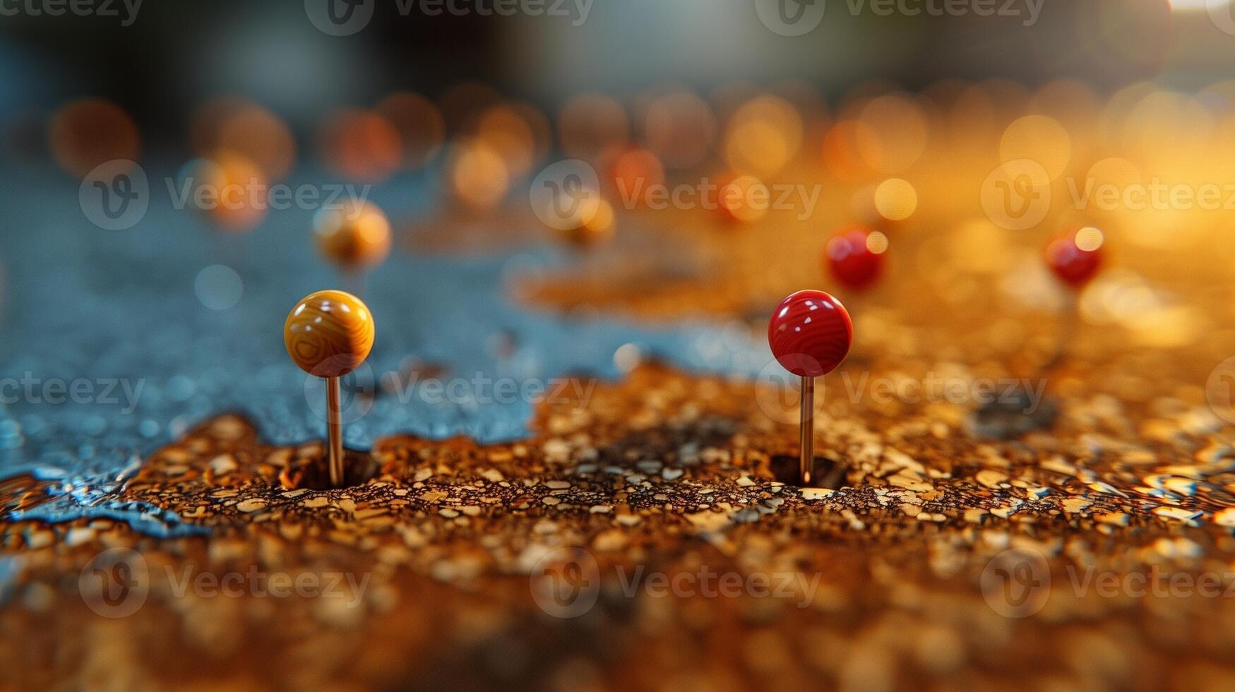 Closeup of colorful pins on a textured surface with a blurred background photo
