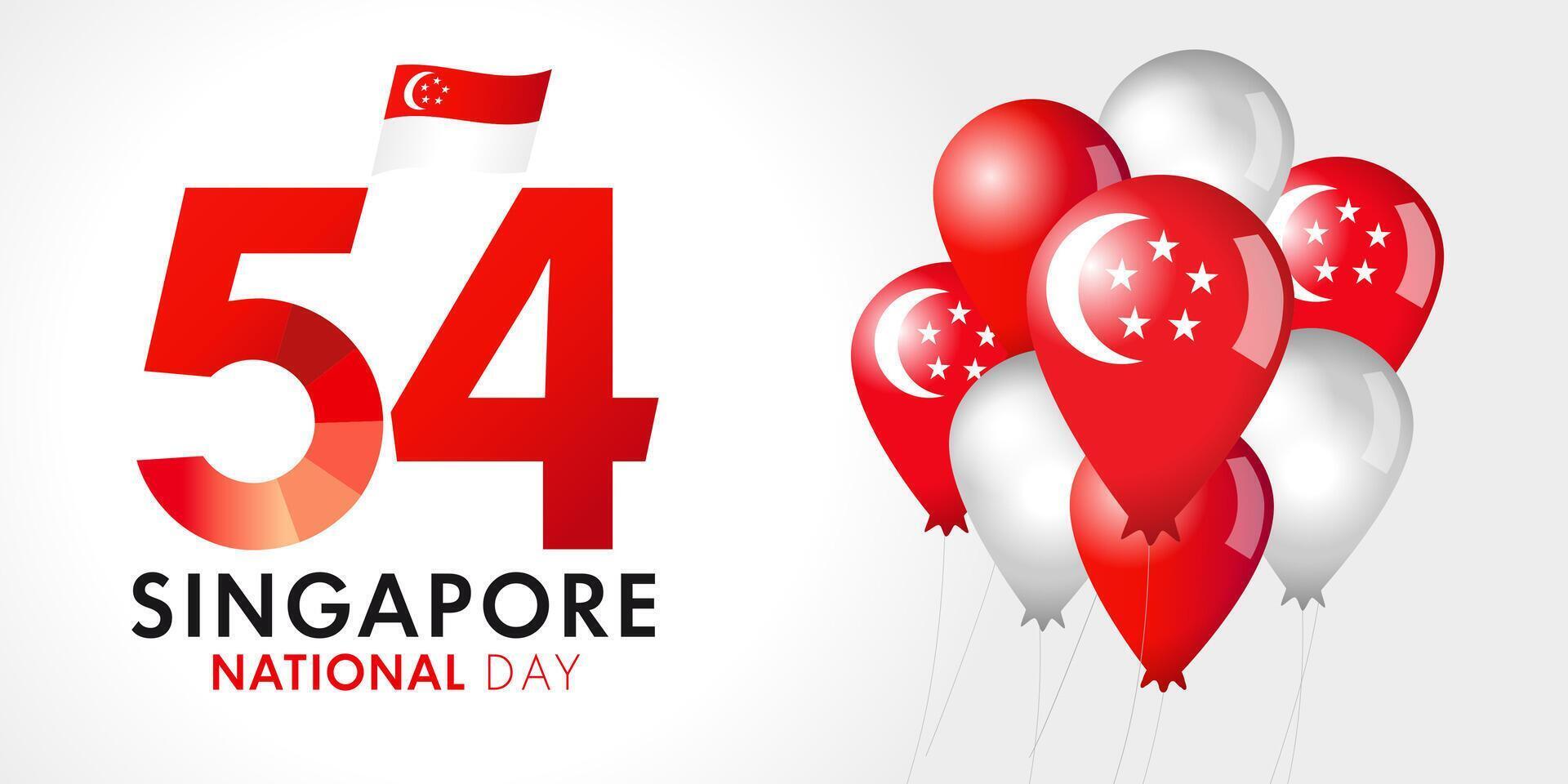 54 years Singapore National Day billboard design with 3D balloons vector
