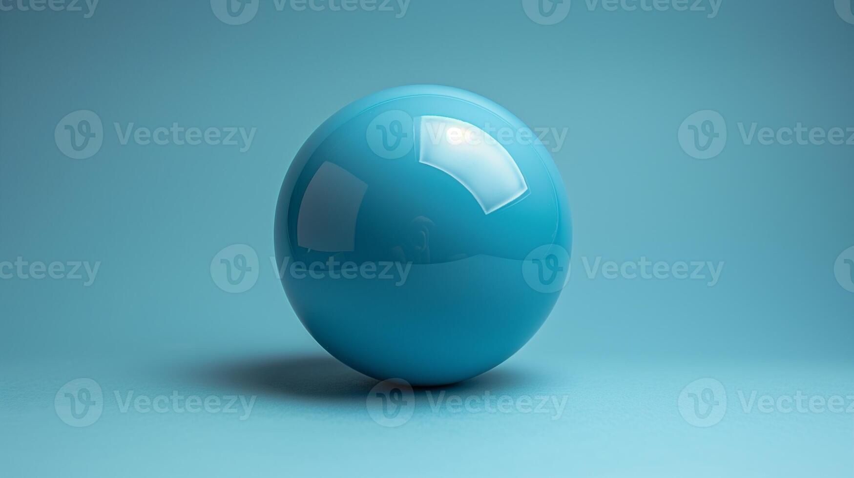 Teal reflective sphere casting soft shadow on a smooth surface with light source creating highlights and subtle gradients photo