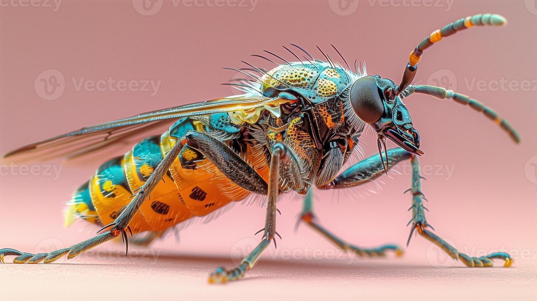 Closeup of a colorful insect with intricate patterns and details on its body and wings photo