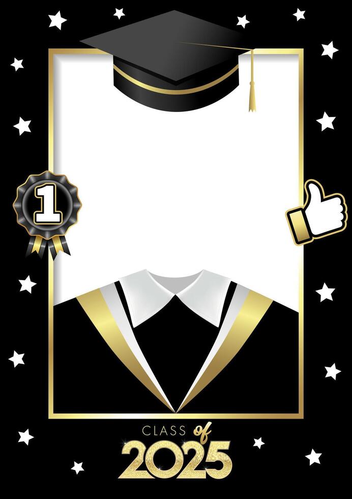 Class of 2025 photo frame design with copy space, 3D graphic elements vector