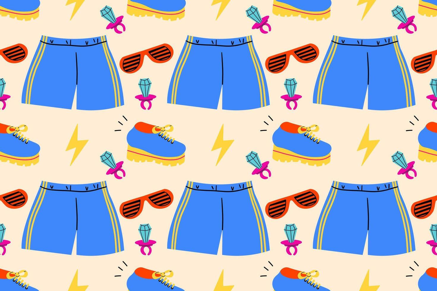 80s 90s seamless pattern in modern style flat, line style. Hand drawn illustration. Retro nostalgic fashion . vector