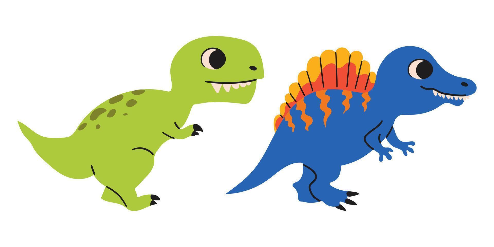 cute characters colorful prints set. Lovely dinosaur illustration. Simple wild prehistoric animals childish design element doodle collection . vector