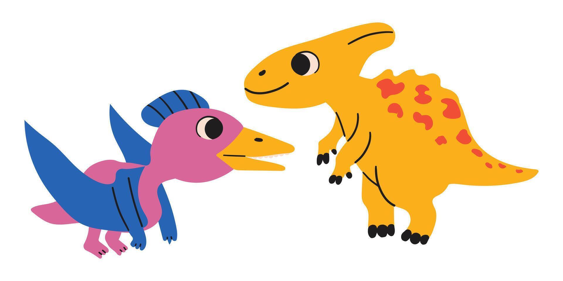 Lovely dinosaur illustration. Simple wild prehistoric animals childish design element doodle collection . vector