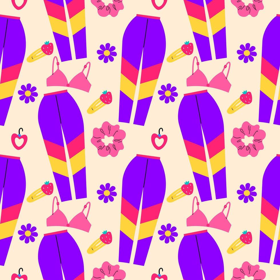 90s seamless pattern in modern style flat, line style. Hand drawn illustration. Retro nostalgic fashion . vector