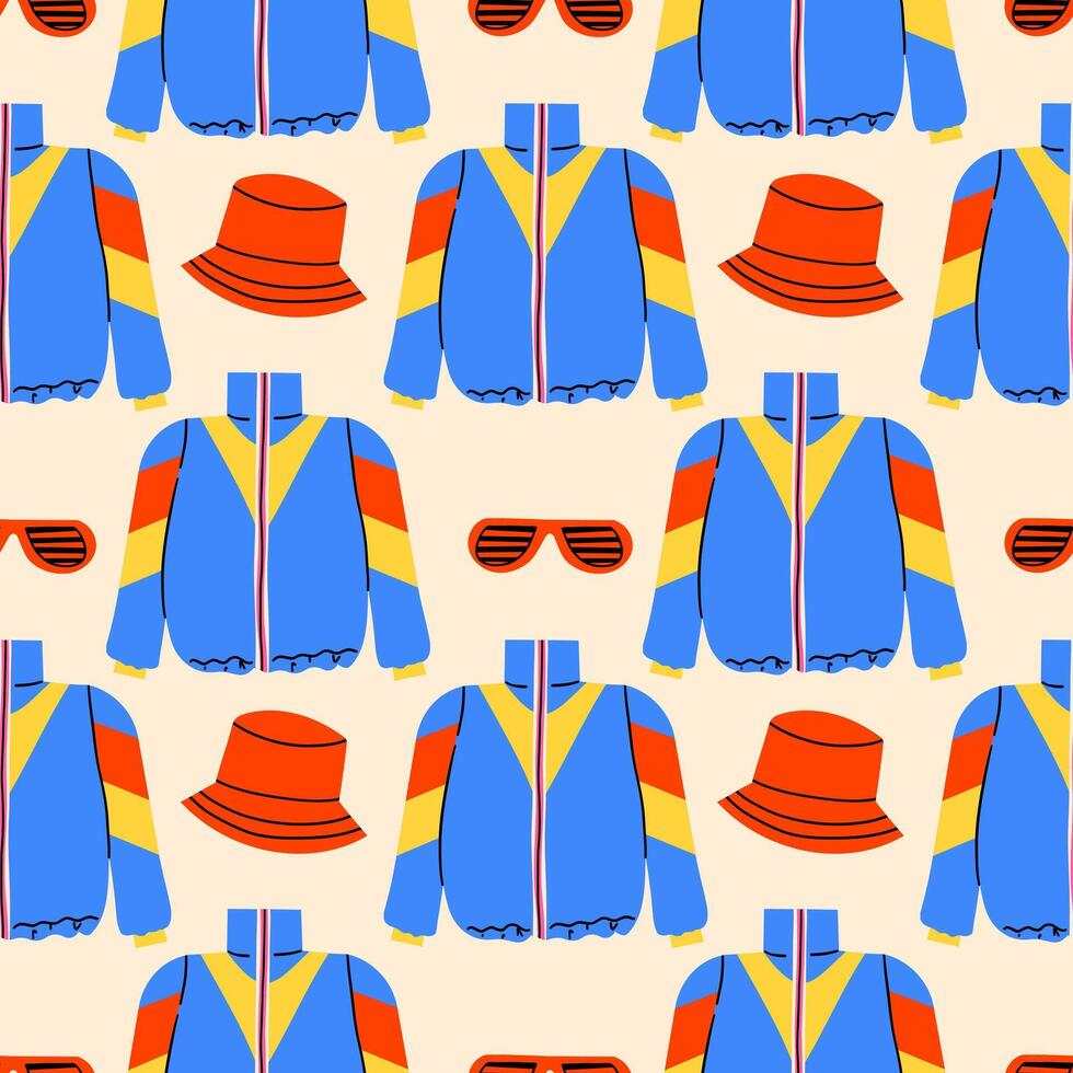 seamless pattern in modern style flat, 80s 90s FLAT style. Hand drawn illustration. Retro nostalgic fashion . vector