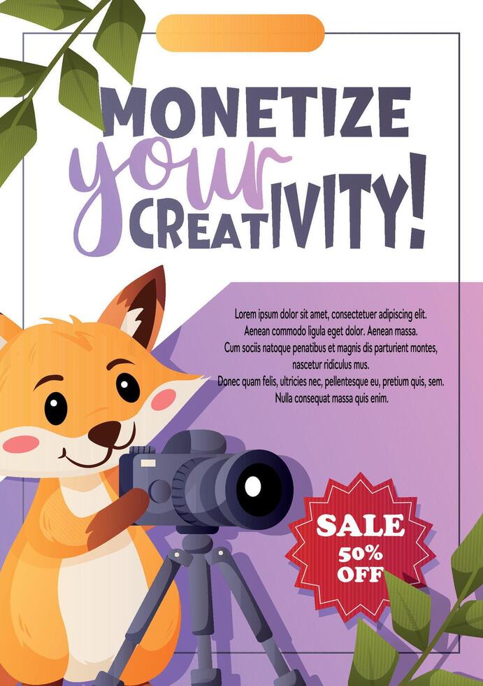 Discount flyer with a fox photographer and camera vector