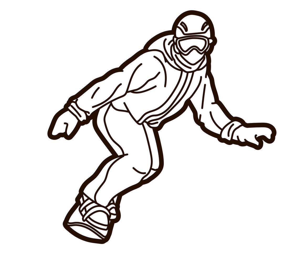 Extreme Sport Snowboard Player Snowboarder Action Cartoon Graphic vector