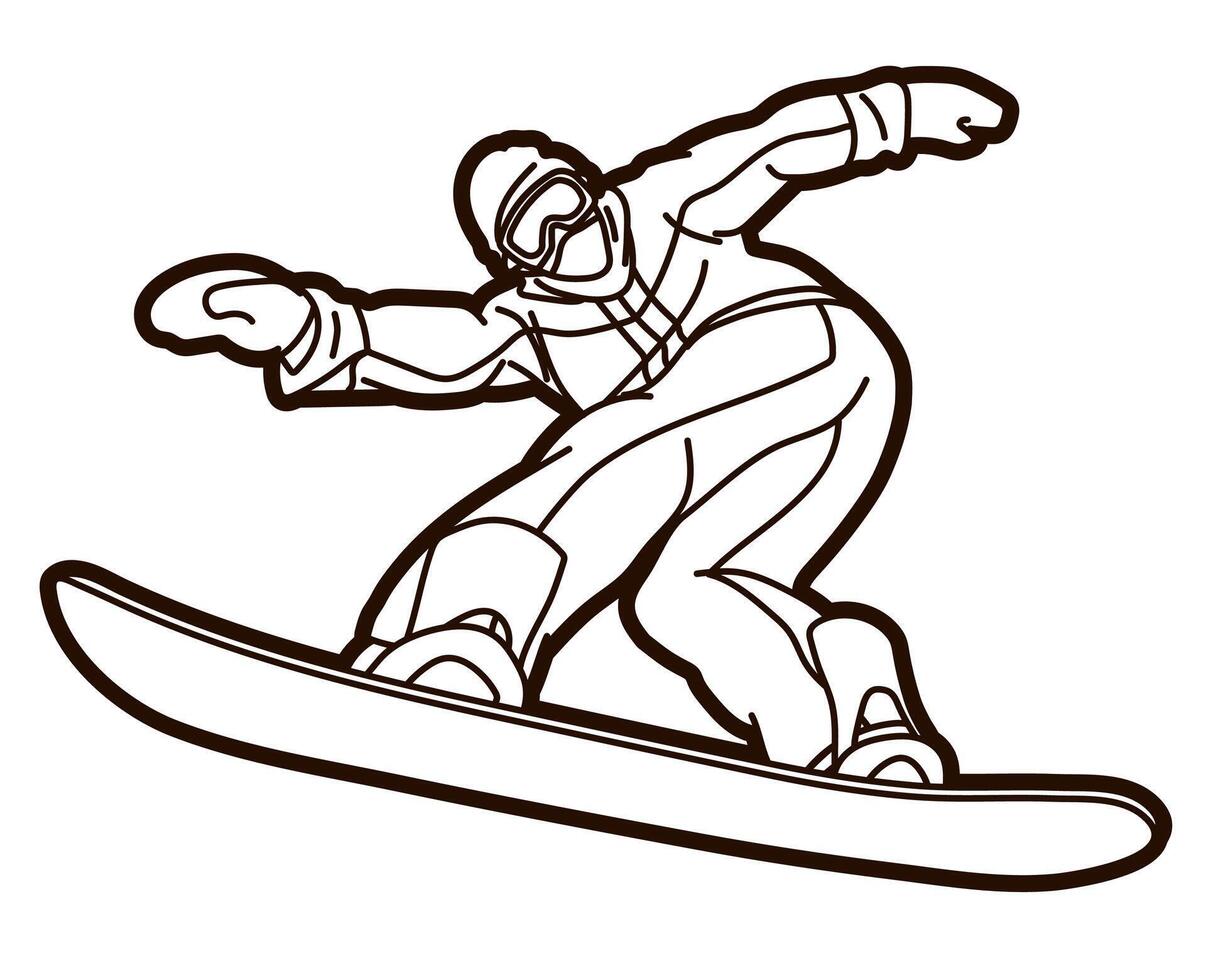 Outline Extreme Sport Snowboard Player Action vector