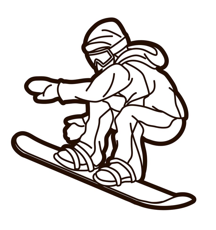 Snowboard Player Jumping Action Extreme Sport Snowboarder Action vector
