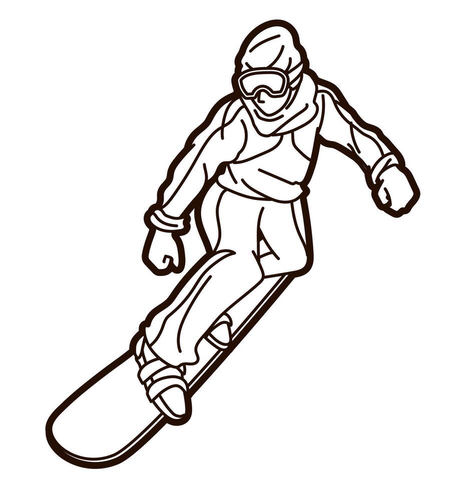 Outline Snowboard Player Action Extreme Sport Snowboarder Action Cartoon Graphic vector