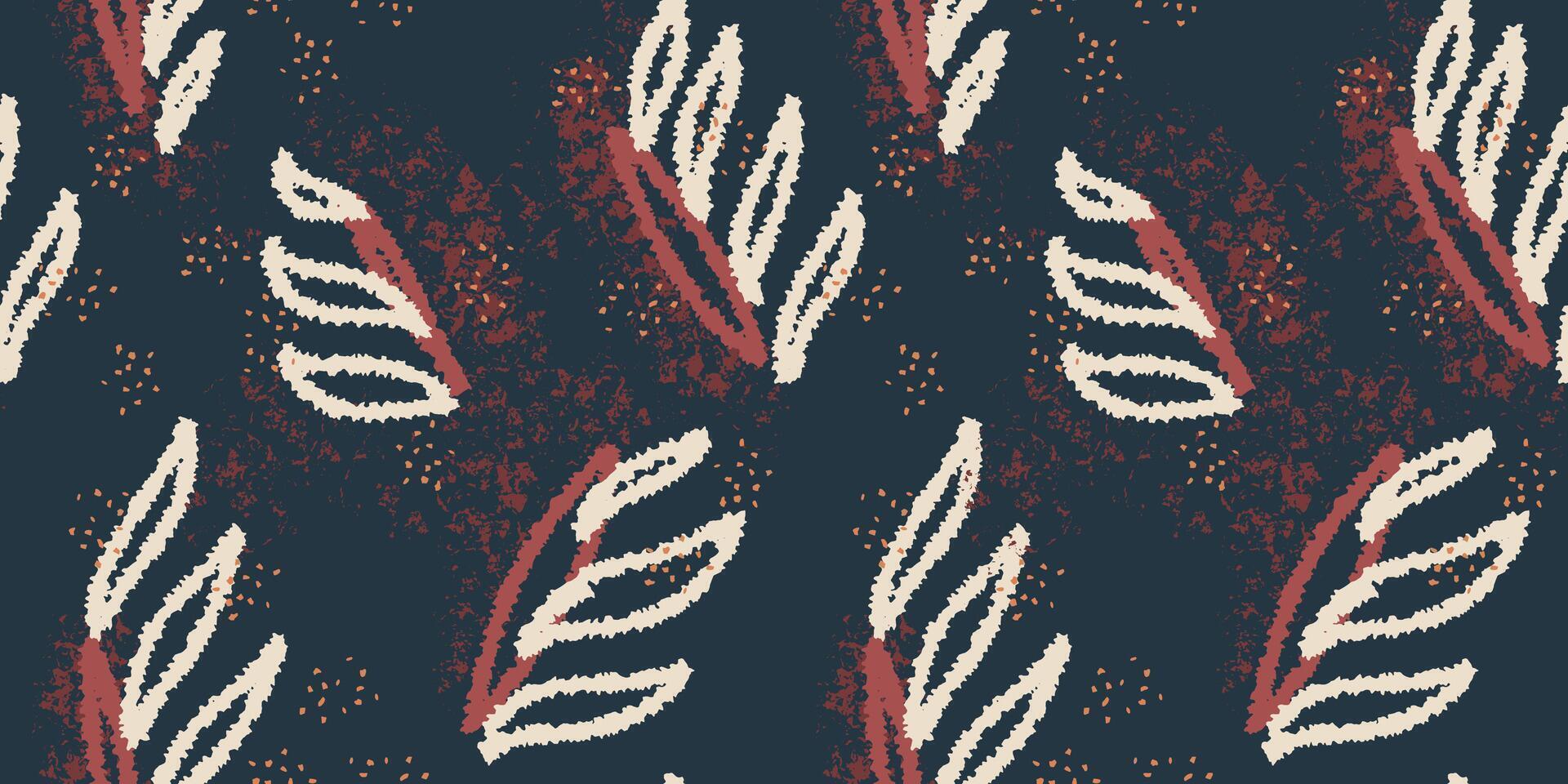 Strokes brush abstract organic shapes seamless pattern. dark background with hand drawn unique forms and texture print. Contemporary plain repeated ornament vector