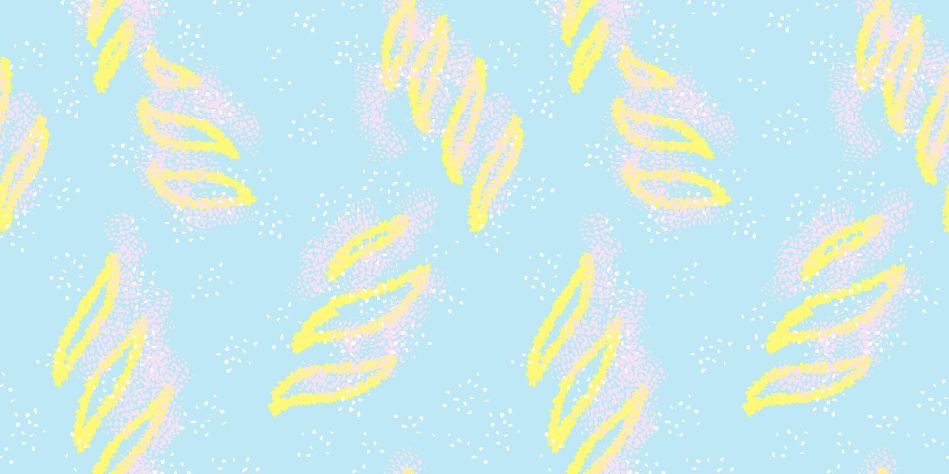Abstract sketch organic shapes and spots, dots, drops seamless pattern on a blue background. hand drawn brush strokes unique forms print. Contemporary minimalist ornament. vector