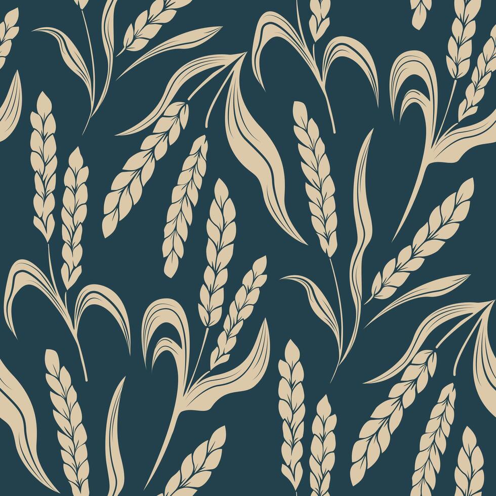 Wheat Wallpaper For Printing Textile Design Floral Seamless Pattern Rice And Leaf Illustration Nature Surface Design. vector