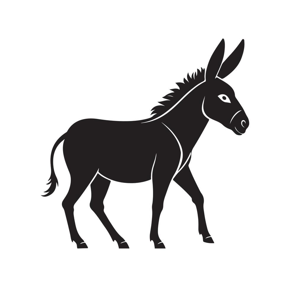 Silhouette Illustration of a Donkey with Detailed Features and Distinctive Ears on a White Background, Perfect for Farm and Wildlife Designs vector