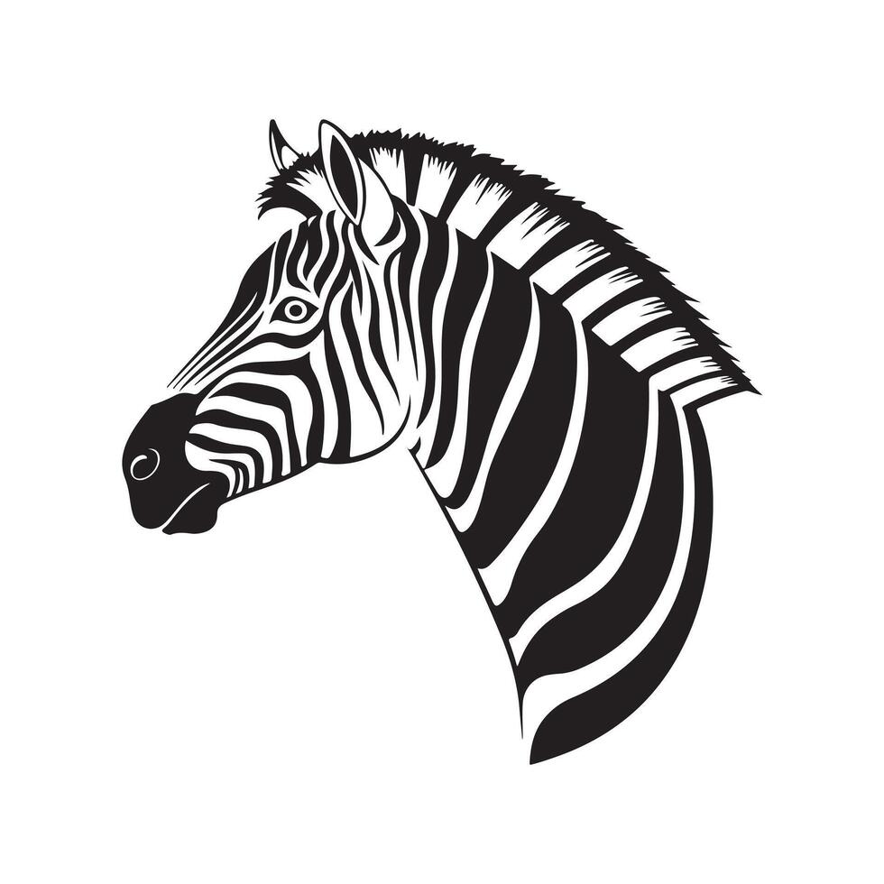 Detailed Black and White Zebra Head Illustration with Intricate Stripes and Realistic Features on a White Background vector