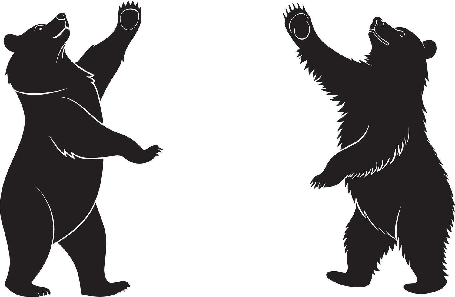 Silhouette Illustration of Two Standing Bears with Raised Paws Facing Each Other in Black and White for Wildlife and Nature Designs vector