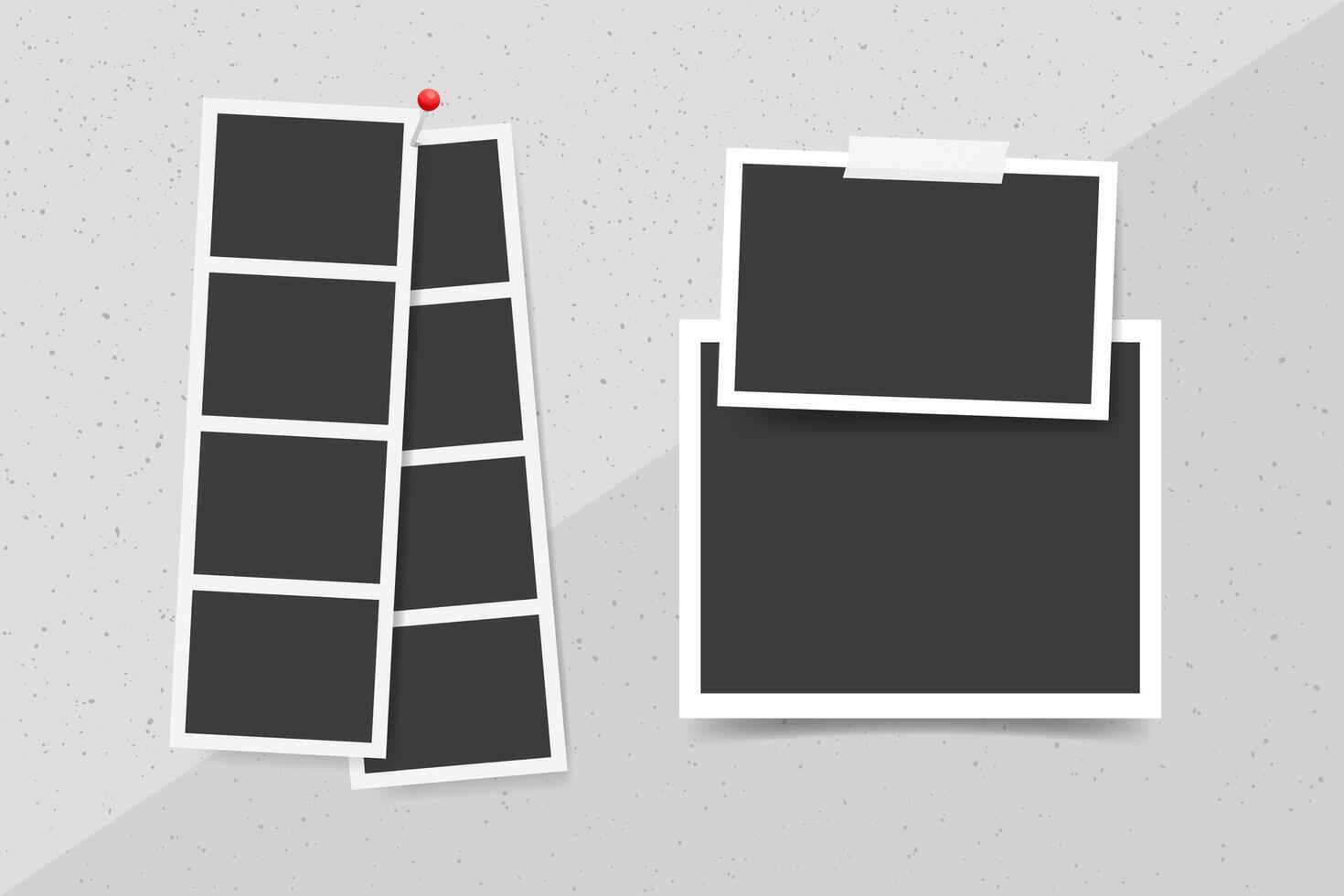 Empty Instant picture, photo booth strip frame collage on a gray wall vector